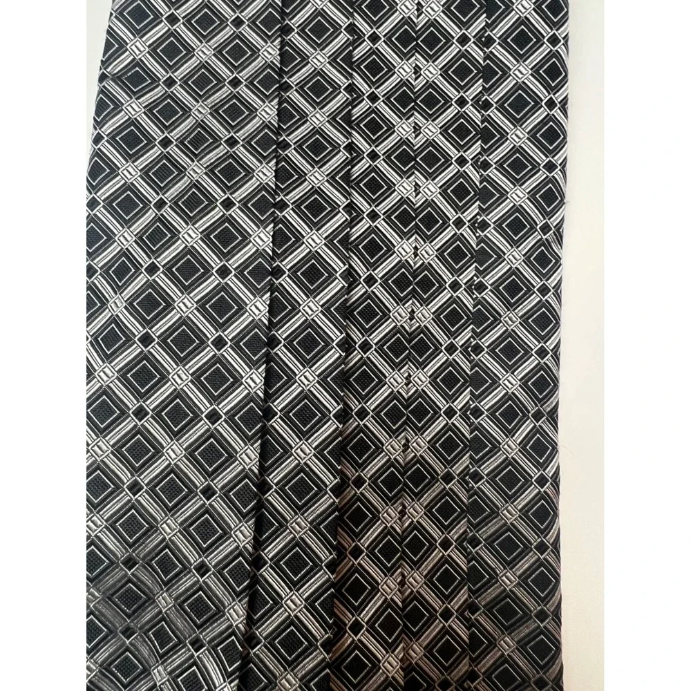 Robert Talbott Protocol‎ Pure Silk Cummerbund Bow Tie Set Geometric Black Silver